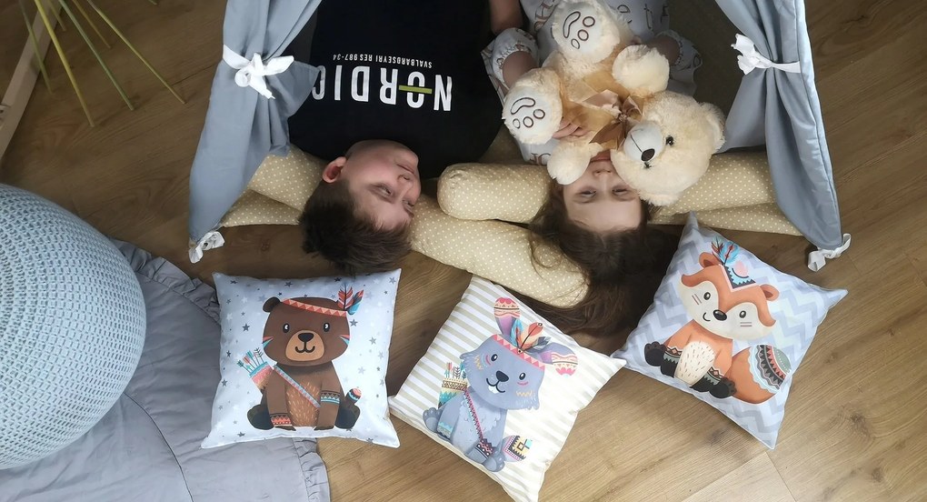 Detský stan TEEPEE (TÍPÍ) BOHO s doplnkami - sivý / béžový