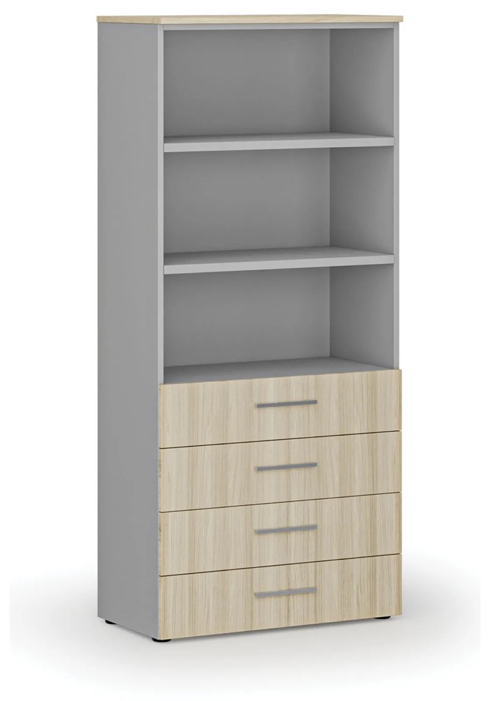 Kancelárska skriňa so zásuvkami PRIMO GRAY, 1781 x 800 x 420 mm, sivá/dub prírodný