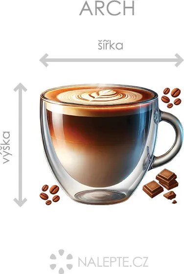 Šálka ​​cappuccino textilní prelepiteľná nálepka na stenu hárok 45 x 38 cm