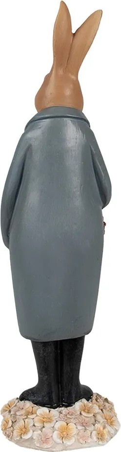 Dekorácia králik v modrom kabátiku a mrkvami - 10*9*34 cm