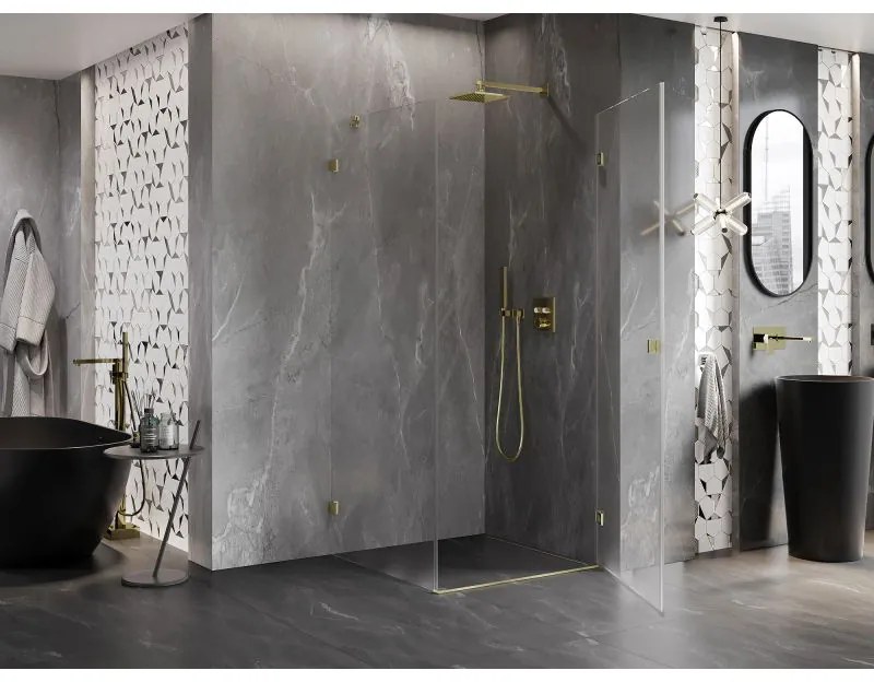 Mexen Lunar-B, pravostranný výklopný sprchový kút 90 x 90 cm, 8mm číre sklo, zlatý kartáčovaný - 832-090-090-55-00-P