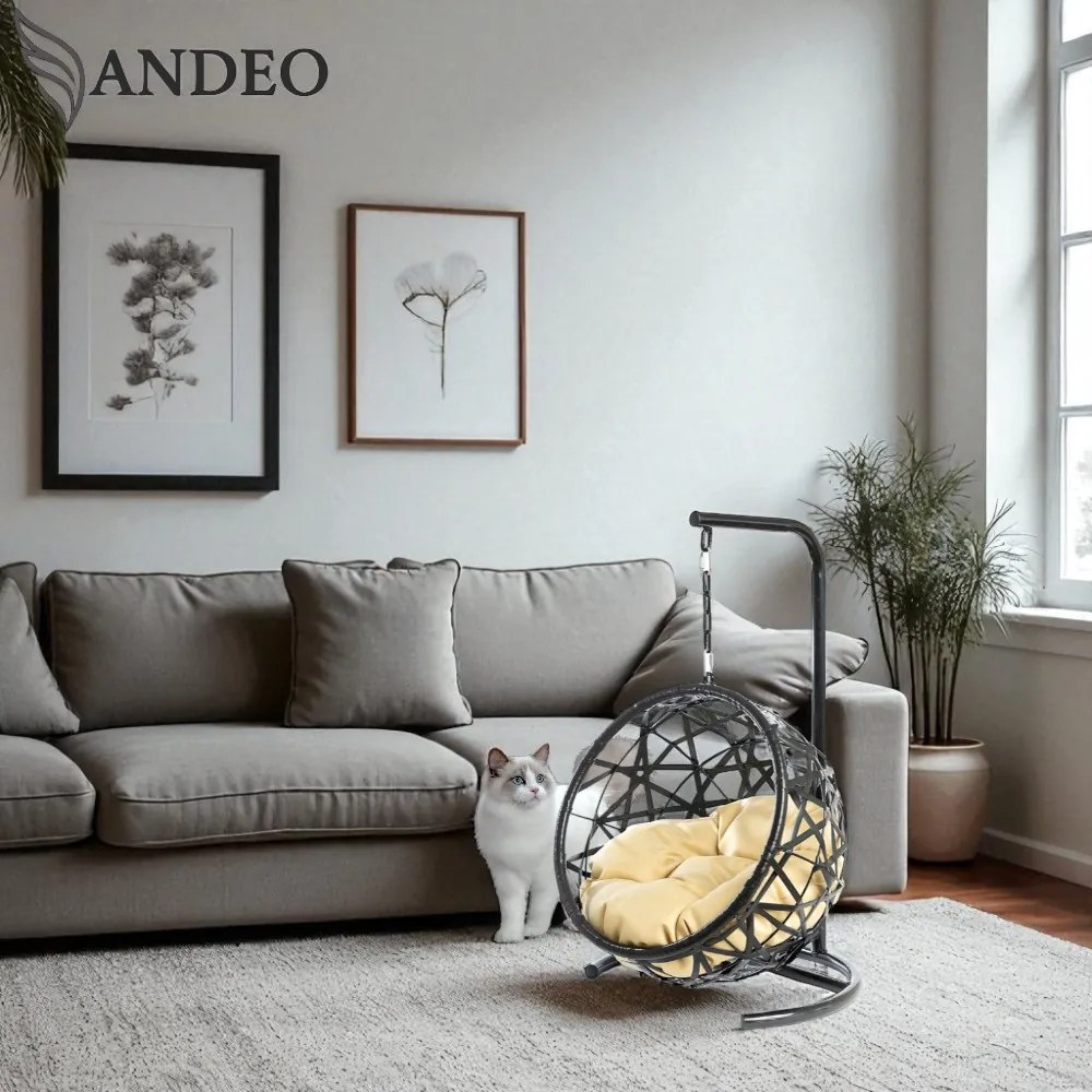 Závesné hojdacie kreslo pre mačky MOON - čierno béžové