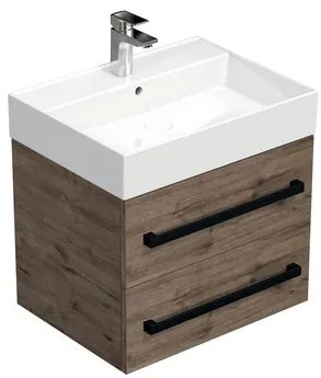 Kúpeľňová skrinka s čiernou úchytkou a umývadlom SAT Cube Way 60x53x46 cm dub Wellington mat CUBE46C602DWSAT, 1 ks