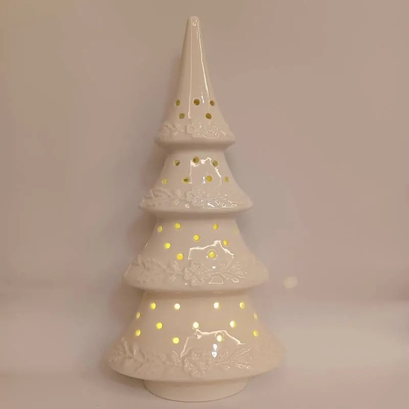 DECOLED Keramický stromeček, 15 x 9,2 x 29 cm, teple bílá, 2xLR44