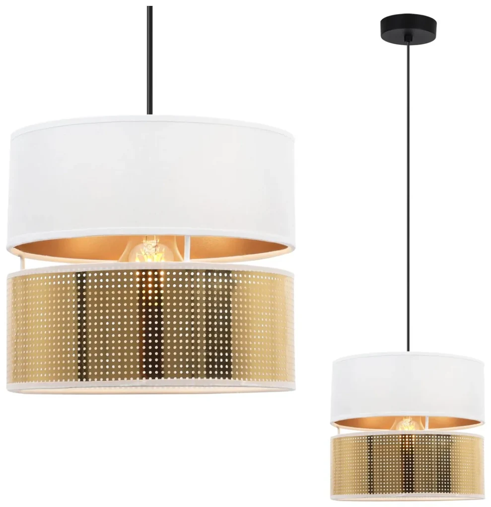 Závesné svietidlo Asti2, 1x PVC/biele textilné tienidlo, (fi 20cm), g, b