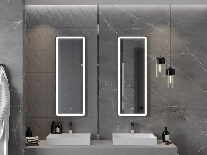 Mexen Coro podsvietené kúpeľňové zrkadlo 45 x 120 cm, LED 6000K, proti zahmlievaniu, čierny rám - 9817-045-120-611-70