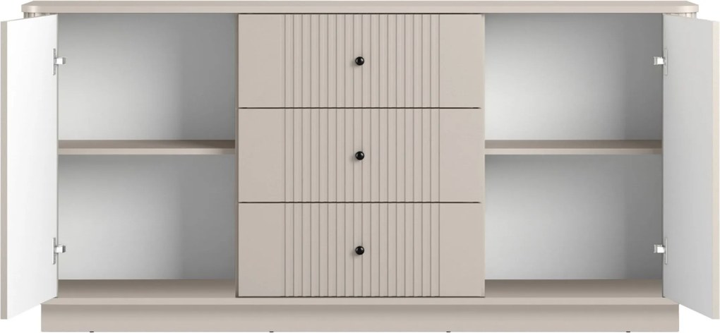 Komoda so zásuvkami Vesper 160 cm - kašmír / čierne úchytky