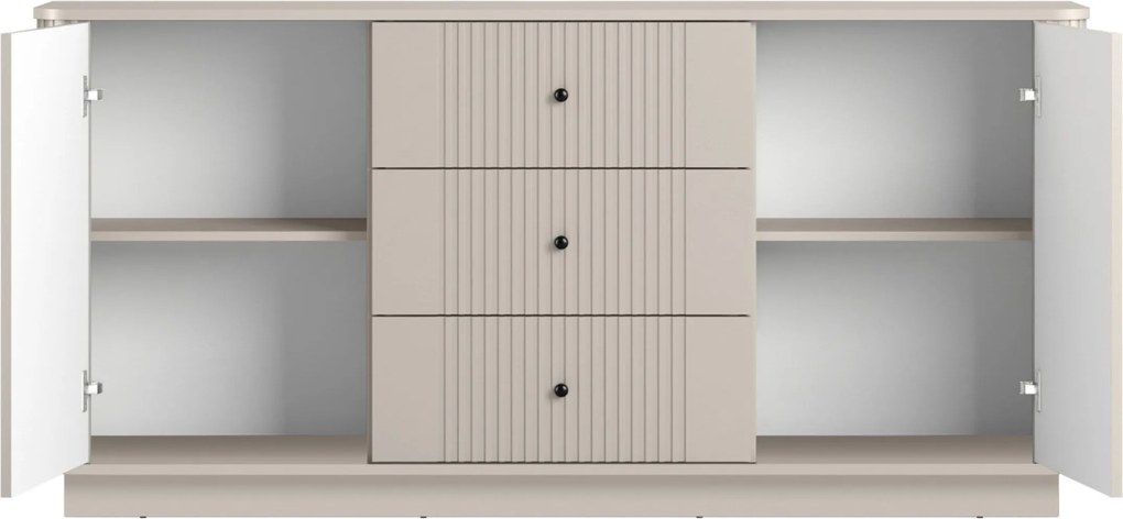 Komoda Vesper 160 cm so zásuvkami na sokli - kašmír / čierne úchytky