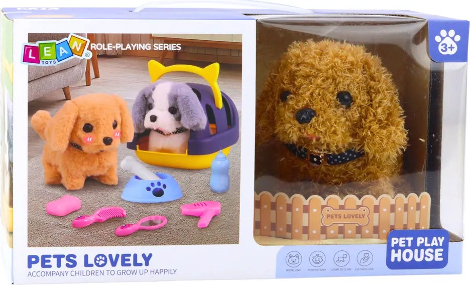 LEAN Toys Interaktívny plyšový pes pudel chodí a šteká s prepravkou