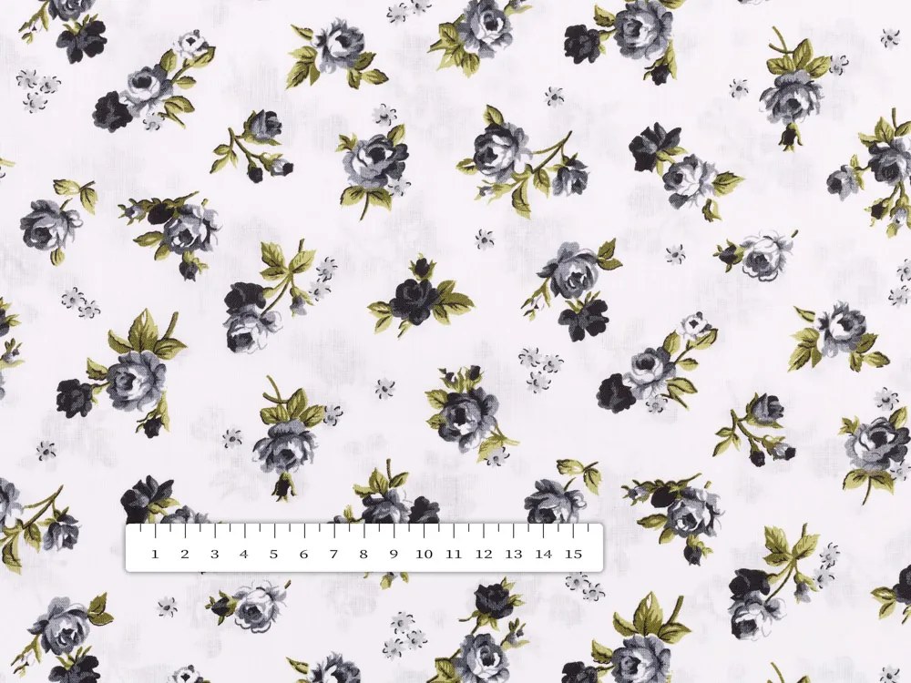 Biante Bavlnený oválny obrus Sandra SA-345 Sivé ružičky na bielom 130x220 cm