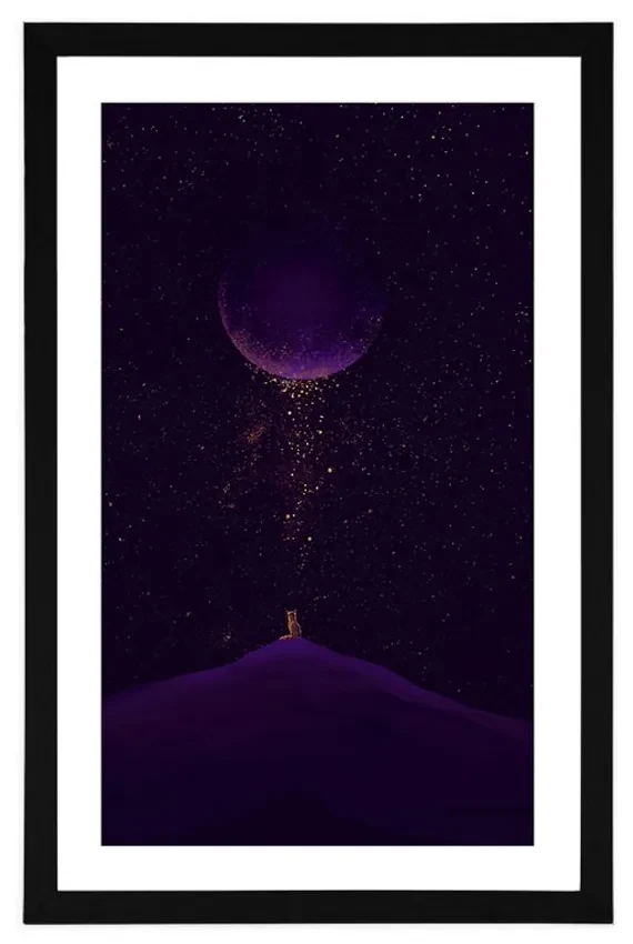 Plagát s paspartou fialová magická planéta - 60x90 silver