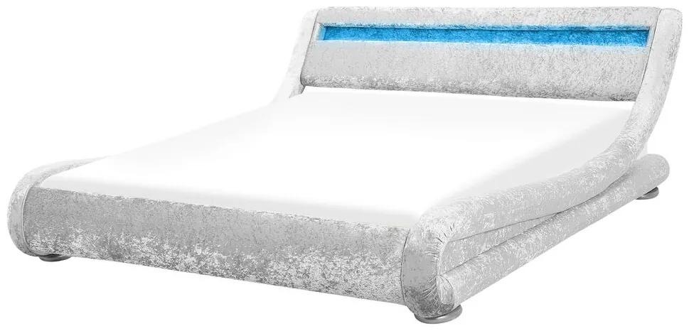 Zamatová vodná posteľ s LED 160 x 200 cm strieborná AVIGNON Beliani