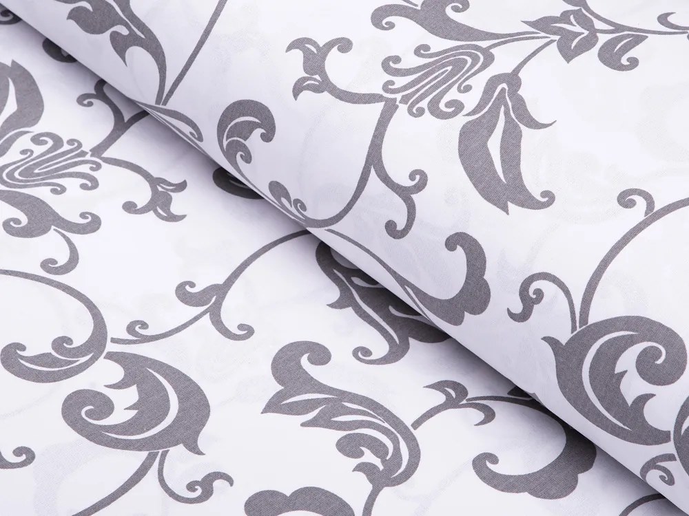 Biante Bavlnený záves Sandra SA-184 Sivé kvetované ornamenty na bielom 150x150 cm