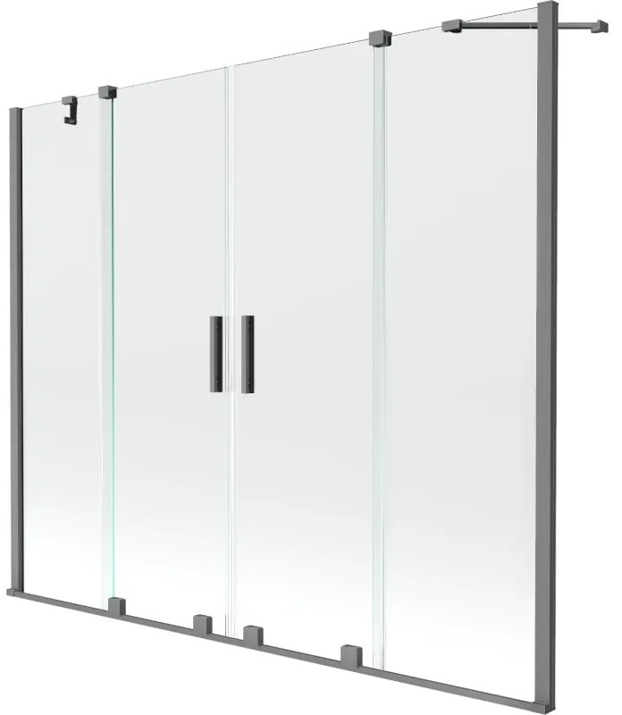 Mexen Velar Duo, 2-krídlová posuvná vaňová zástena 180 x 150 cm, 8mm číre sklo, brúsený grafit, 896-180-000-02-95