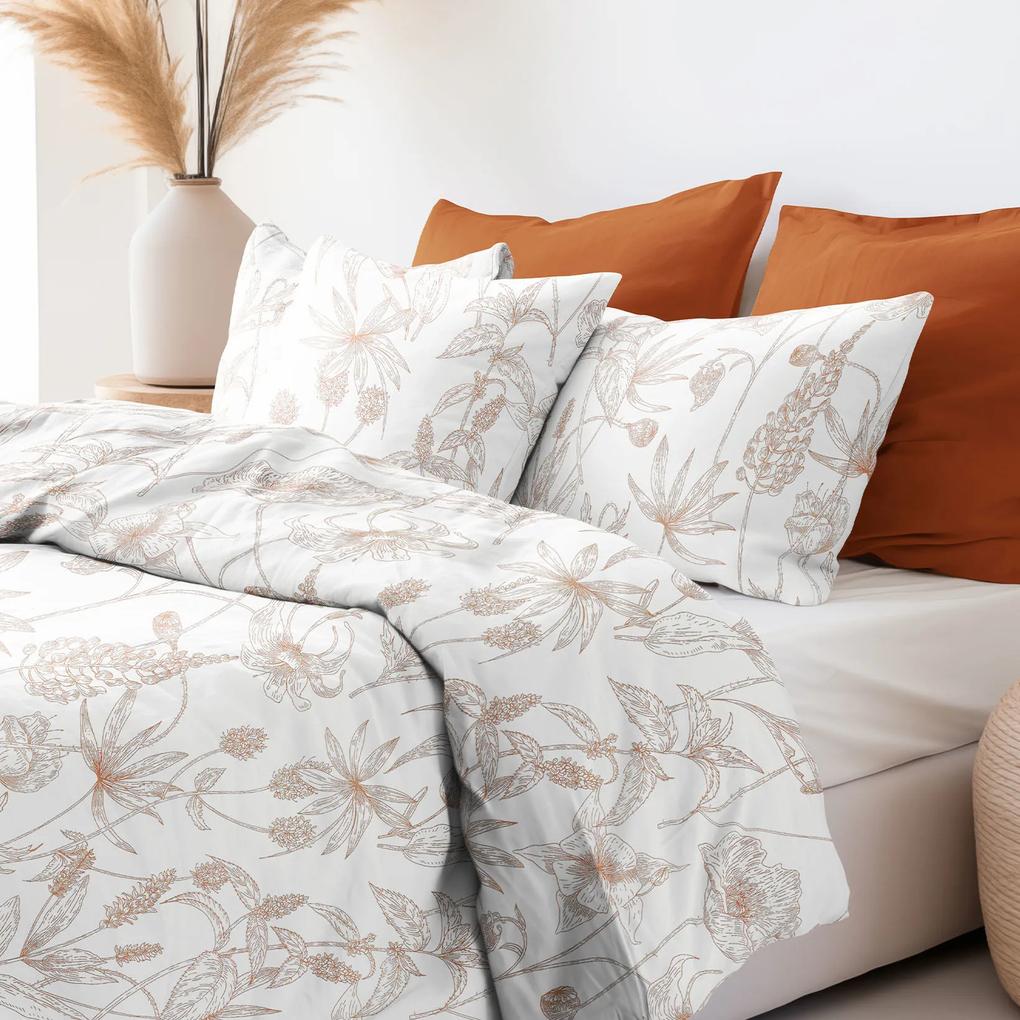 Goldea bavlnené posteľné obliečky - režné kvety s listami 140 x 200 a 70 x 90 cm