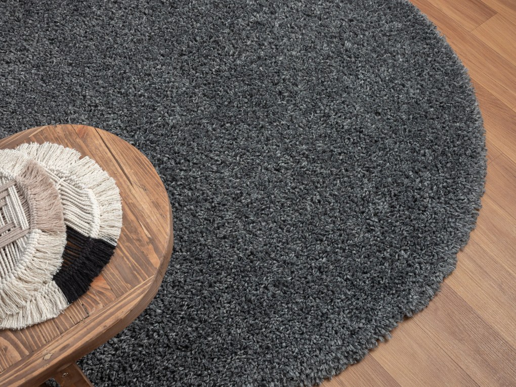 Kusový koberec My Shaggy dunkelgrau kruh, 150x150 (priemer) kruh, šedá, chodba / predsieň, My Flair