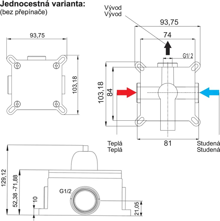 Mereo Pego, sprchová podomietková batéria bez prepínača, Mbox, hranatý kryt, chróm, MER-CB60105PC