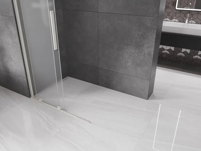 Mexen Velar, sprchová zástena s posuvnými dverami Walk-in 100 x 200 cm, 8mm sklo námraza, brúsená oceľ, 871-100-000-33-97