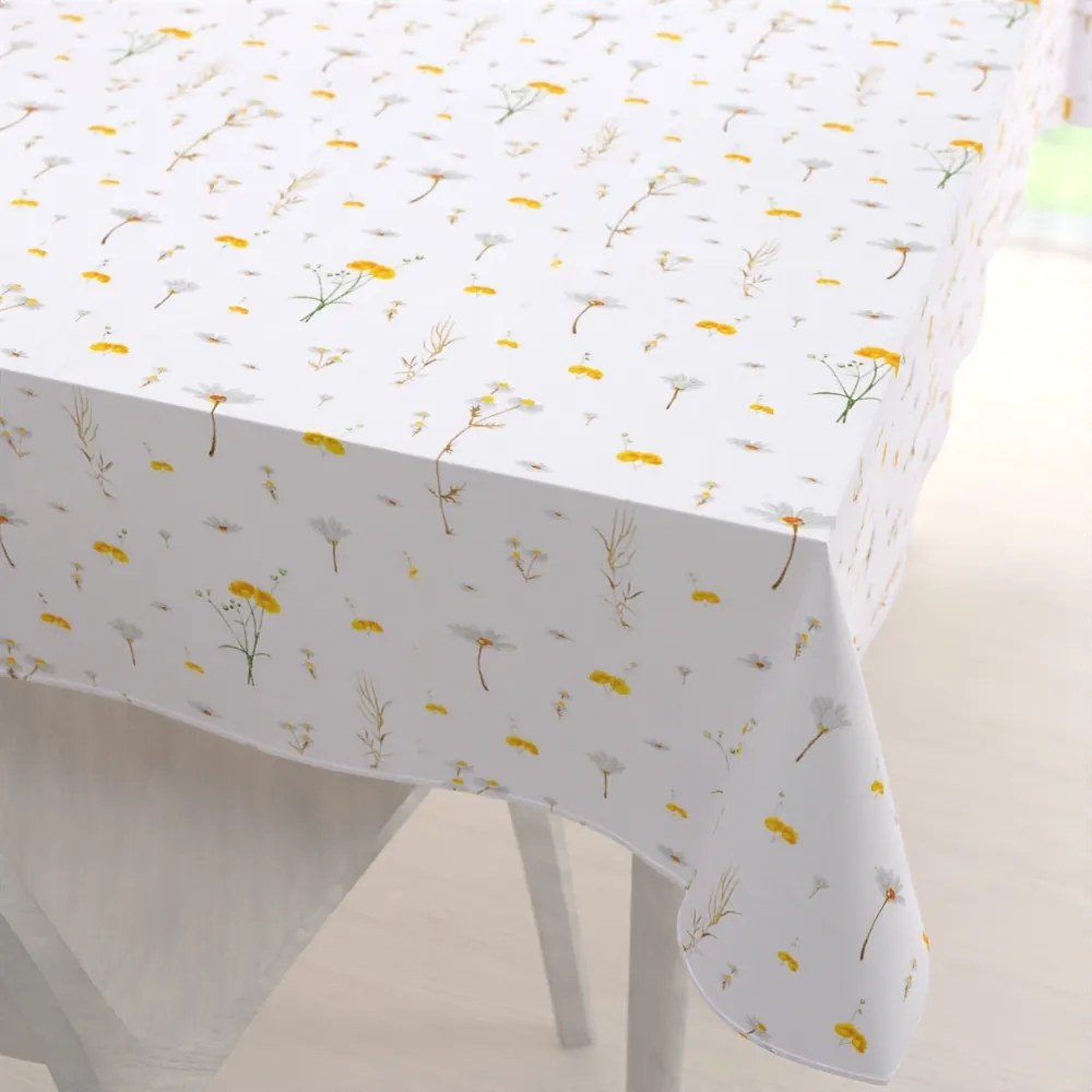 Biante Bavlnený obdĺžnikový obrus Sandra SA-497 Žlté bylinky na bielom 140x220 cm