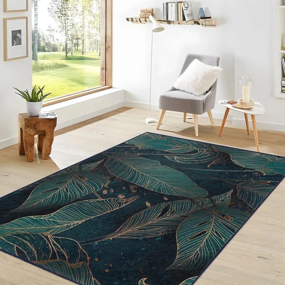 Prateľný koberec v petrolejovej farbe 80x150 cm Midnight Jungle – Mila Home
