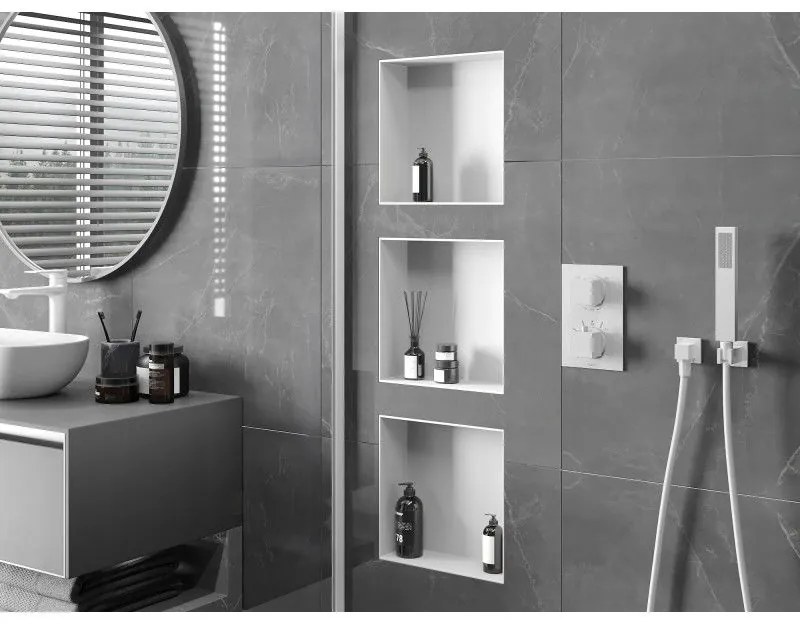 Mexen X-Wall-NR, polička na zapustenie pod obklad bez goliera 30 x 30 cm, biela, 1921303010