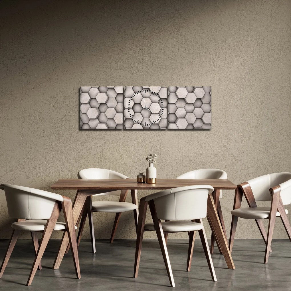 Obraz - Hexagóny v betónovom dizajne (s hodinami) (90x30 cm)