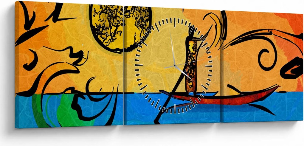 Obraz starovekej maľby (s hodinami) (90x30 cm)