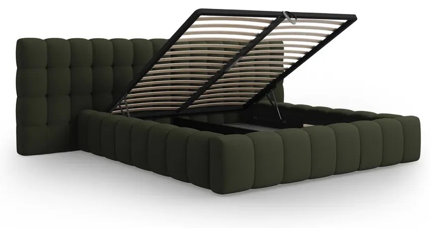 Zelená čalúnená dvojlôžková posteľ s úložným priestorom a roštom 180x200 cm Mamaia – Micadoni Home