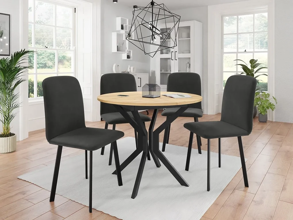 Jedálensky set so 4 stoličkami Kirtore M 90, Farby:: Amor Velvet 4302, Farby:: sivý mramor / čierna