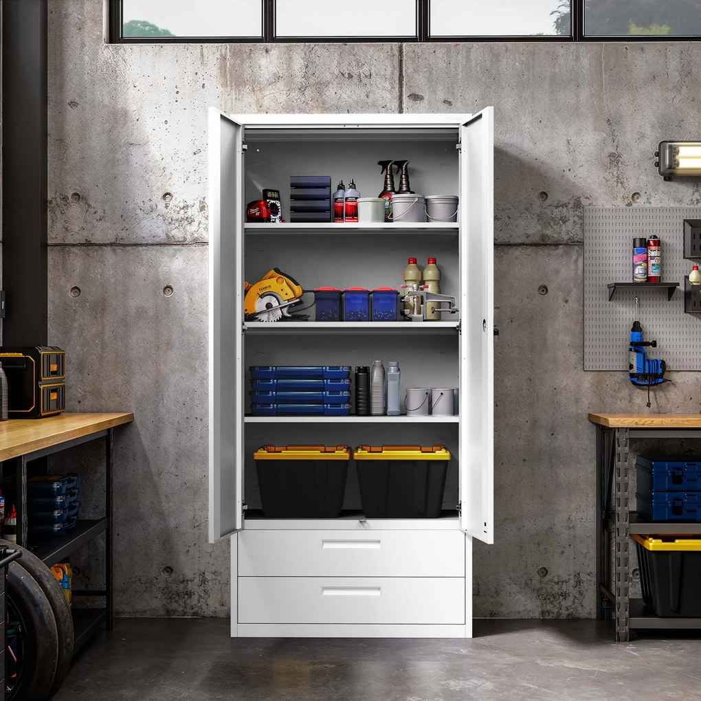 Modulárna kovová multifunkčná skriňa s dvoma zásuvkami biela MEGAN 1950 x 900 x 400 mm