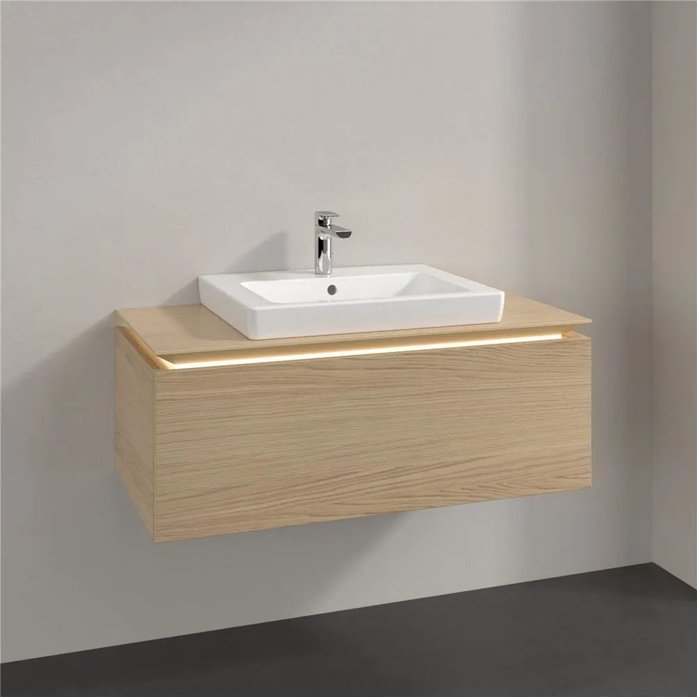 VILLEROY &amp; BOCH Legato závesná skrinka pod umývadlo (umývadlo v strede), 1 zásuvka, s LED osvetlením, 1000 x 500 x 380 mm, Nordic Oak, B680L0VJ