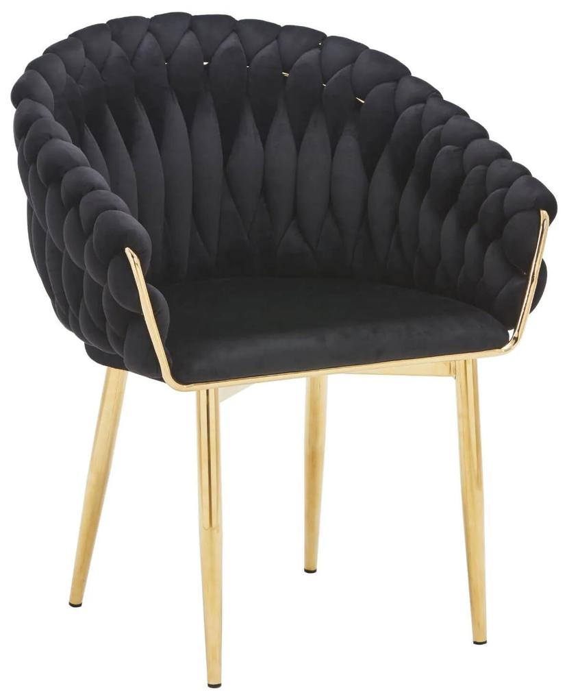 Čierno zlatá zamatová jedálenská stolička LUX 83cm
