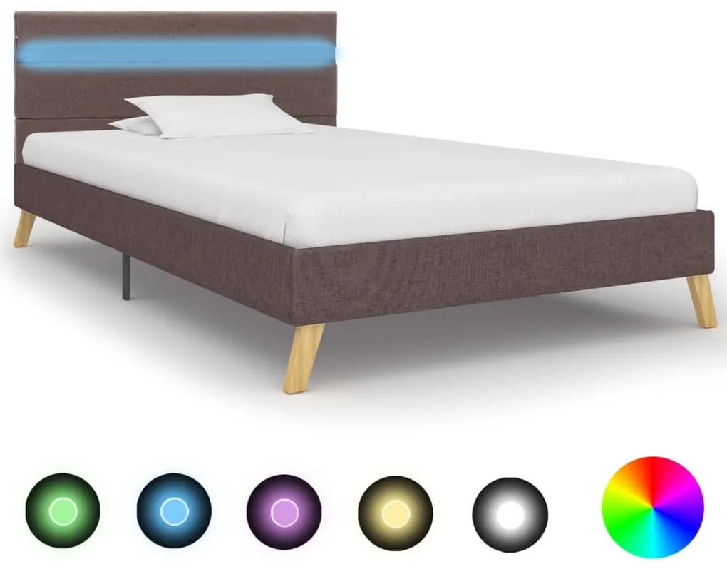 vidaXL Rám postele s LED svetlom sivohnedý 100x200 cm látkový