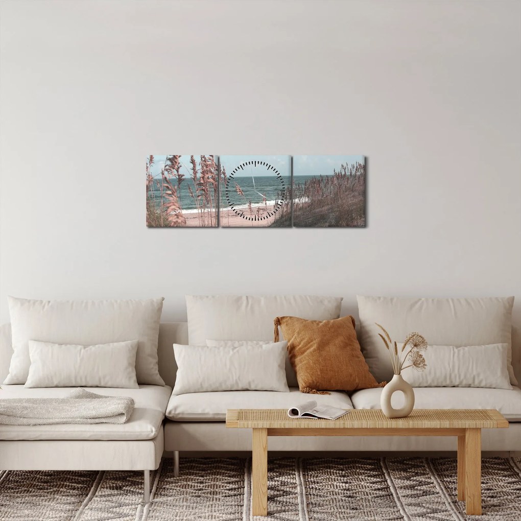 Obraz - Ružová pláž (s hodinami) (90x30 cm)