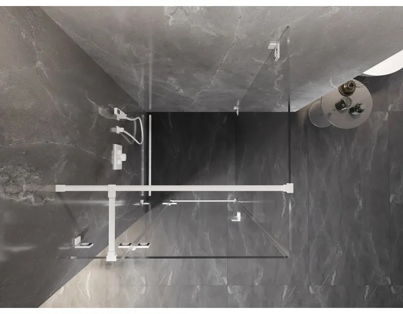 Mexen Lunar T, sklápací sprchový kút ľavý 110 x 110 cm, 8mm číre sklo, biely profil, 834T-110-110-20-00-L