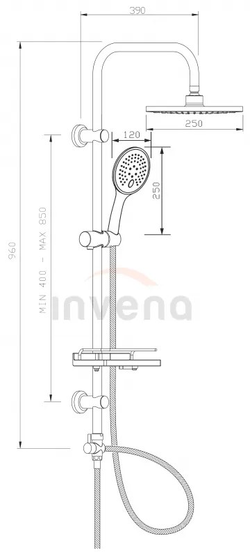 Invena Corso, sprchový stĺp s poličkou, chrómová, INV-AU-23-001-C