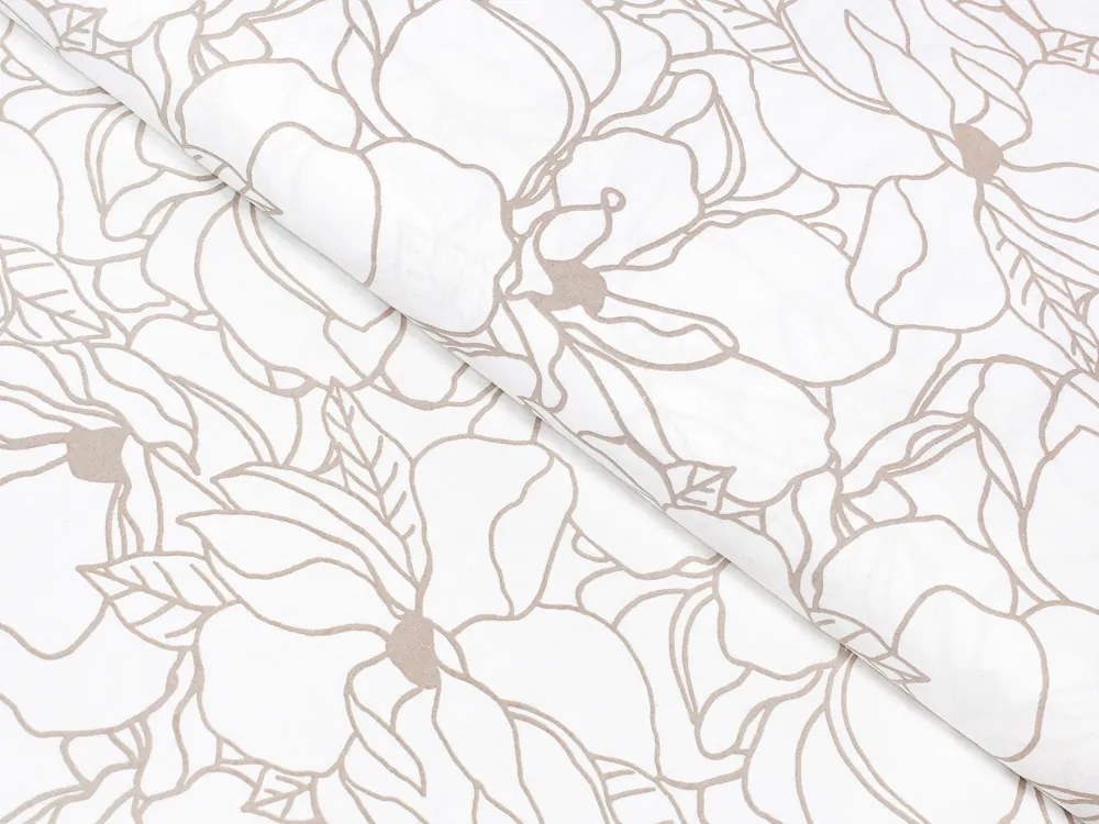 Biante Bavlnený obdĺžnikový obrus Sandra SA-268 Béžové designové kvety na bielom 120x200 cm