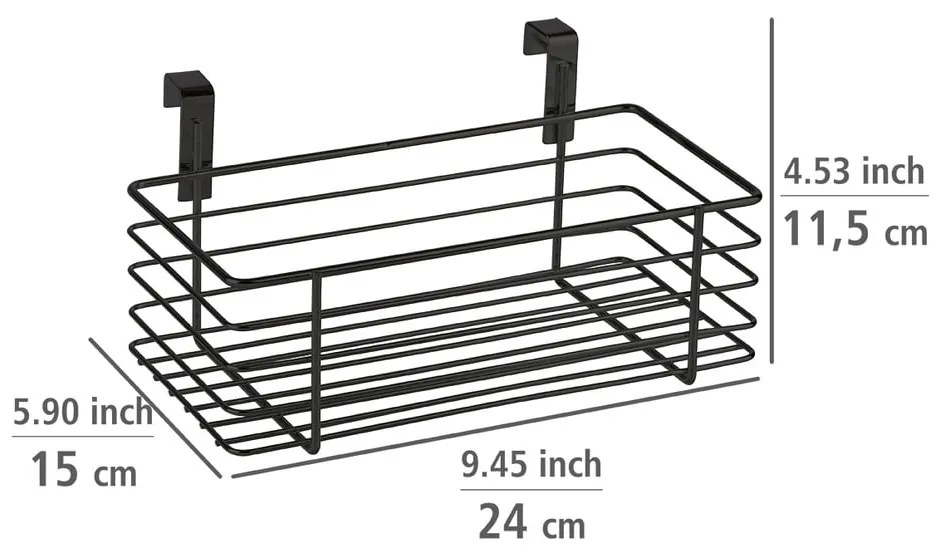 Čierny závesný kovový košík na kuchynské dvierka Wenko Slim, 24 x 15 cm