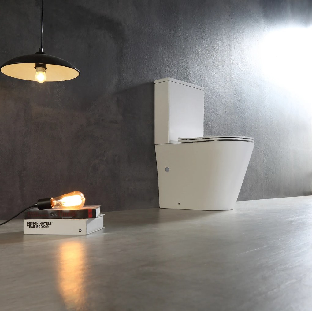 Cerano Carlito, WC kombi Rimless 610x365x850 mm, spodný/zadný odpad + UF toaletné sedátko, biela lesklá, CER-CER-417383