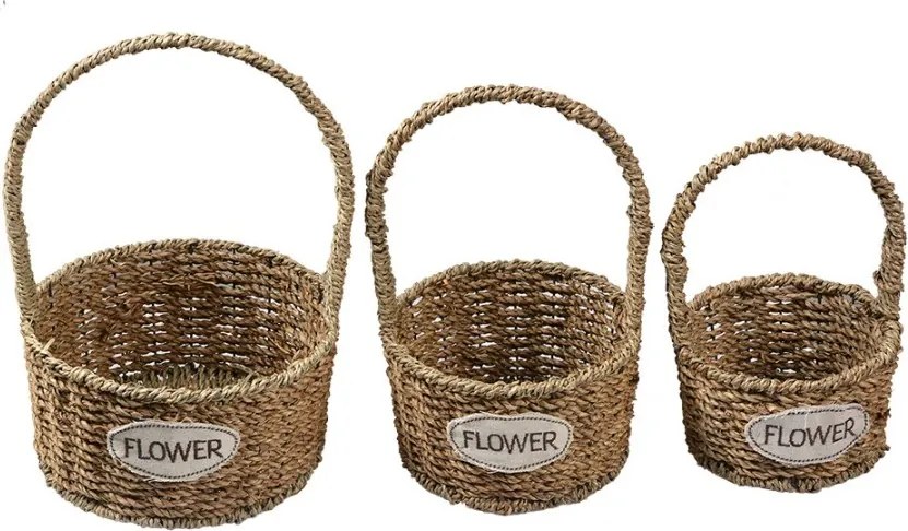 3ks pletený košík s ušami Flower - Ø 22*12/32 / Ø 19*11/27 / Ø 16*10/24 cm