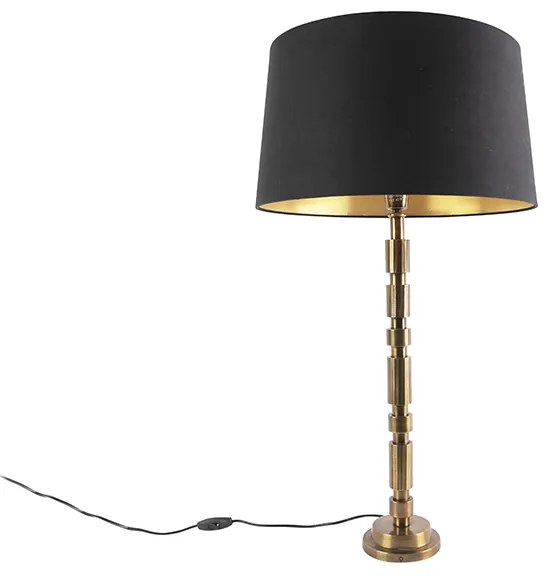 Stolová lampa v štýle art deco bronzová s bavlneným tienidlom 45 cm čierna - Torre