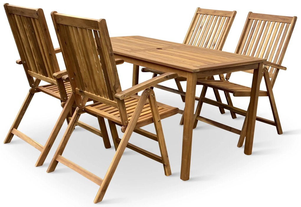 Noela Záhradný drevený stôl LUCY + 4x drevená polohovacia stolička Viet