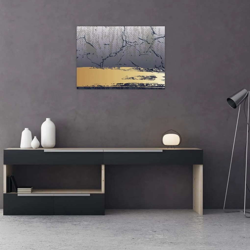 Obraz - Modrá a zlatá abstrakcia N⁰1 (70x50 cm)