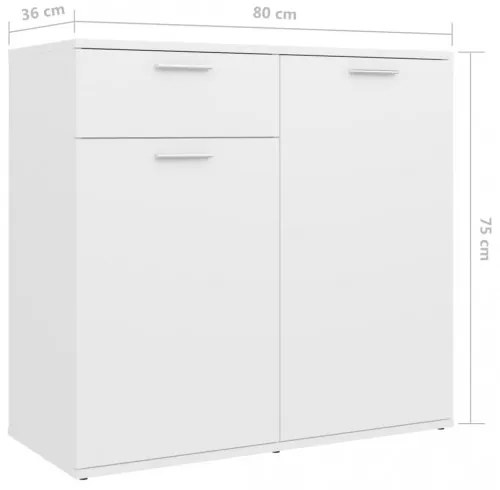 vidaXL Komoda biela 80x36x75 cm drevotrieska-