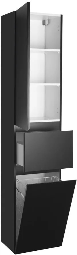 Aqualine Aqualine, ALTAIR vysoká skrinka s košom 40x184x31cm, čierna mat, ľavá, AI685L
