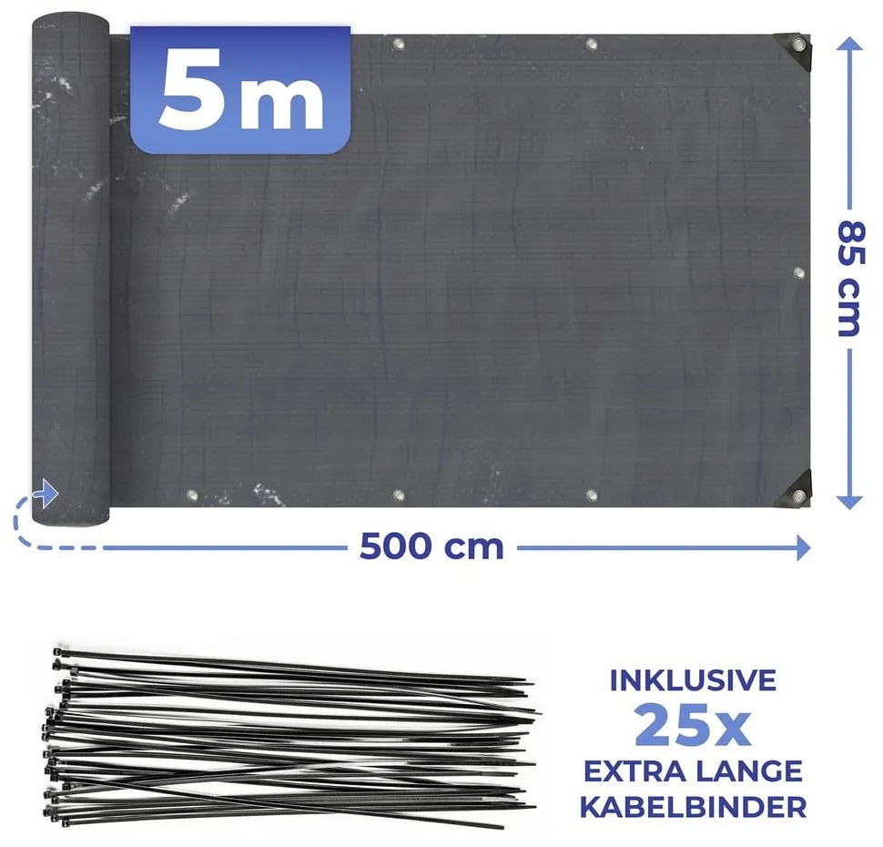 Čierna plastová balkónová zástena 500x85 cm – Maximex