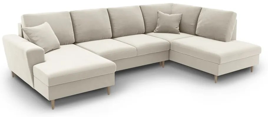 Béžová zamatová rozkladacia/s úložným priestorom rohová pohovka (pravý roh/do "U") Kyoto – Cosmopolitan Design