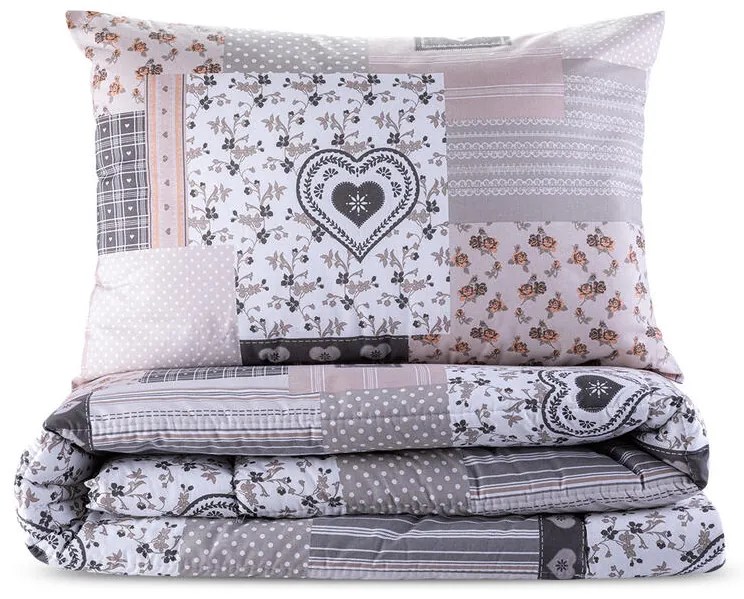 Letná sada periny a vankúša PATCHWORK šedo-krémová