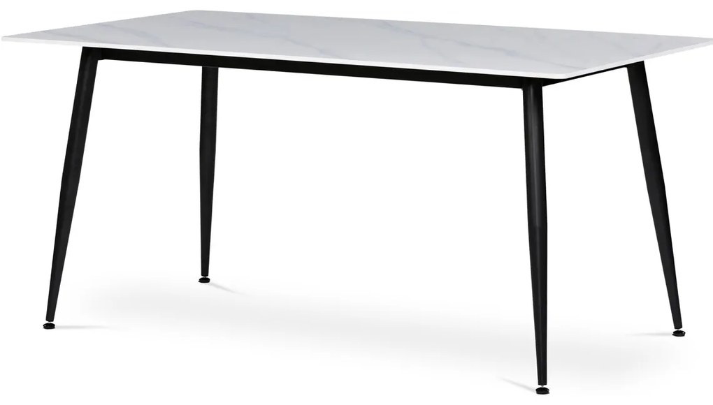 Autronic - Stůl jídelní 160x90x76 cm, deska slinutý kámen v imitaci matného mramoru, černé kovové nohy - HT-406M WT