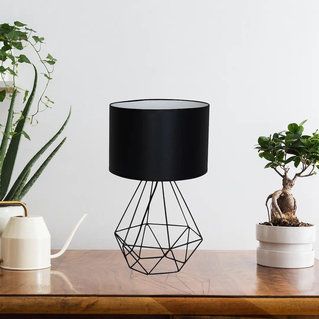 Stolná lampa Basket, 1x čierne textilné tienidlo, b